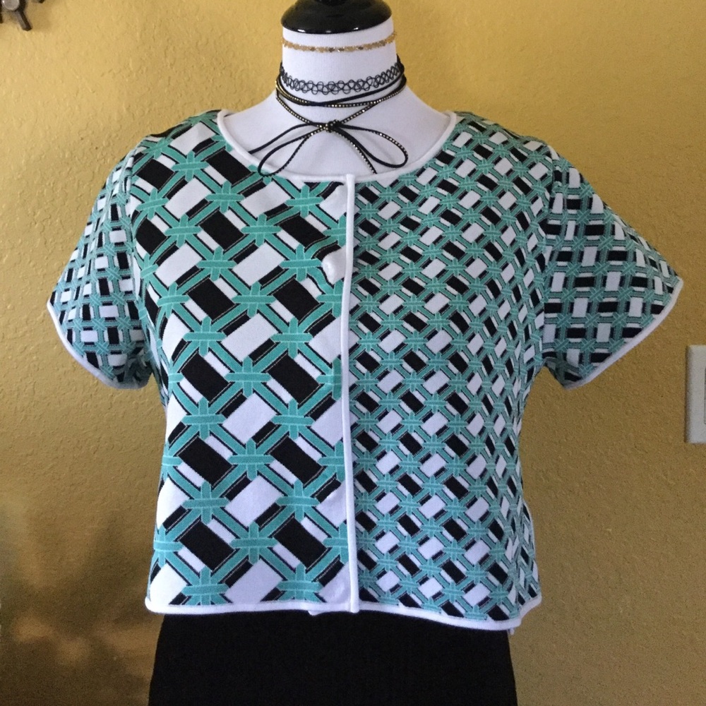 ZACPOSEN Lagoon/Black multi color top large